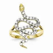 10k Yellow Gold & Rhodium CZ Snake Ring