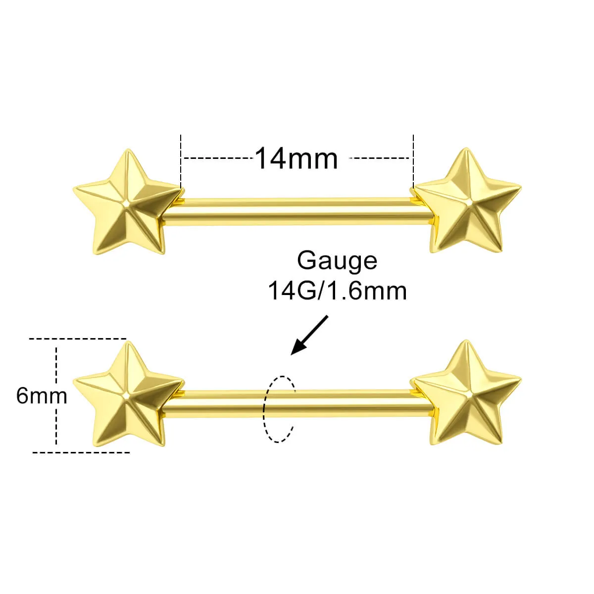 14G Star Nipple Barbell Set