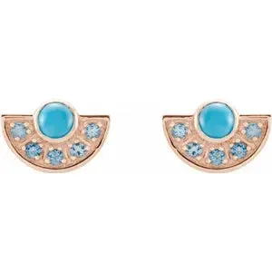 14K Gold Natural Turquoise & Natural Aquamarine Fan Earrings