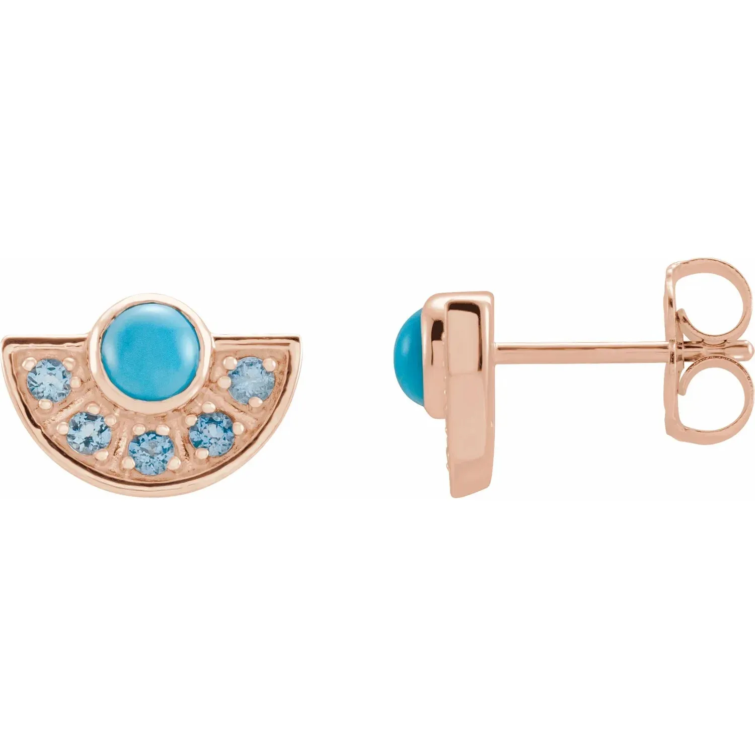 14K Gold Natural Turquoise & Natural Aquamarine Fan Earrings