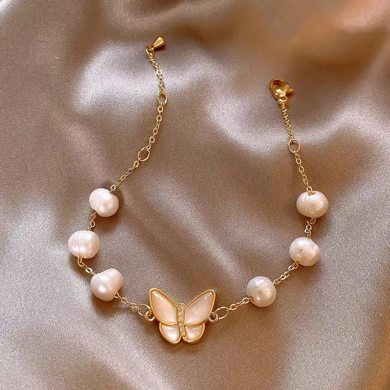 14K Gold-plated Exquisite Butterfly Pearl Bracelets