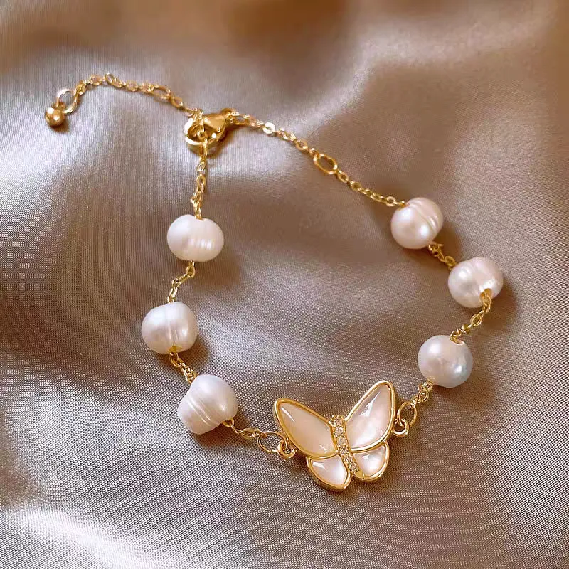 14K Gold-plated Exquisite Butterfly Pearl Bracelets