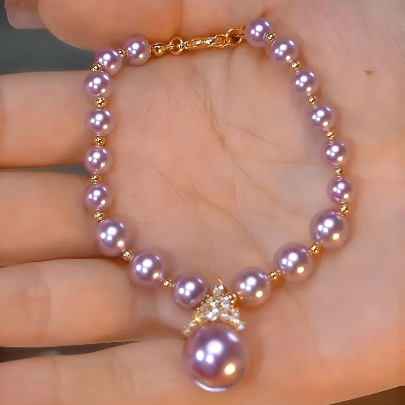 14K Gold-plated Exquisite Diamond Purple Pearl Bracelet