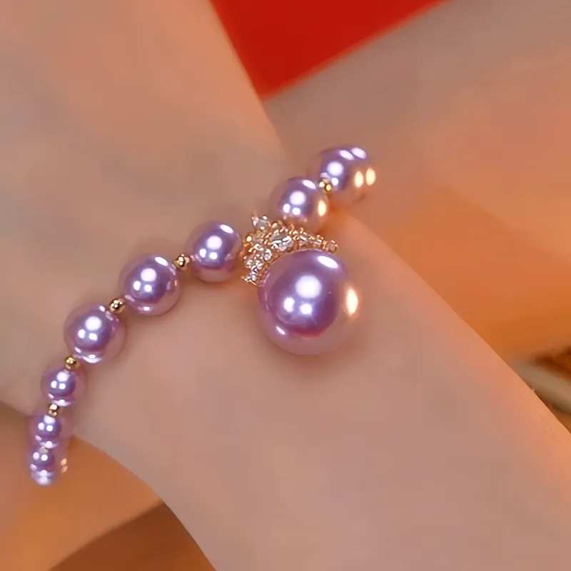 14K Gold-plated Exquisite Diamond Purple Pearl Bracelet