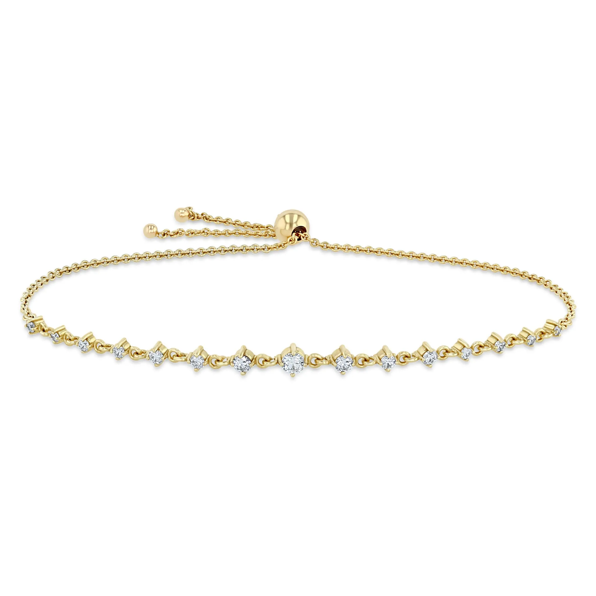 14k Linked Graduated Prong Diamond Bolo Bracelet