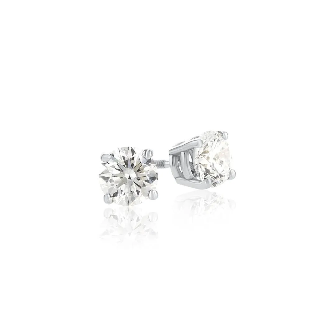 14K White Gold 0.96 CT Round Diamond Stud Earrings