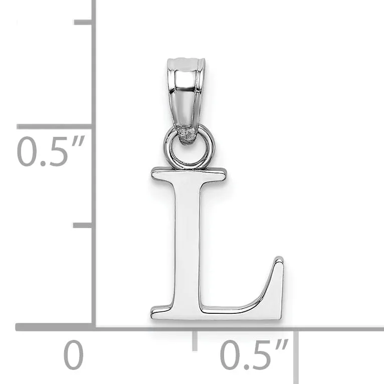 14K White Gold Block Design Small Letter L Initial Charm Pendant