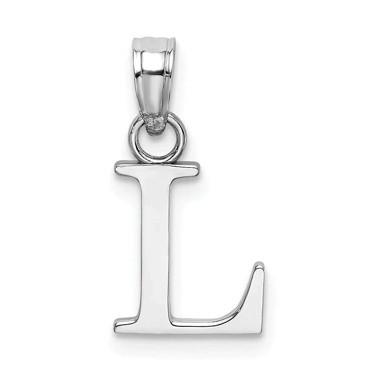 14K White Gold Block Design Small Letter L Initial Charm Pendant