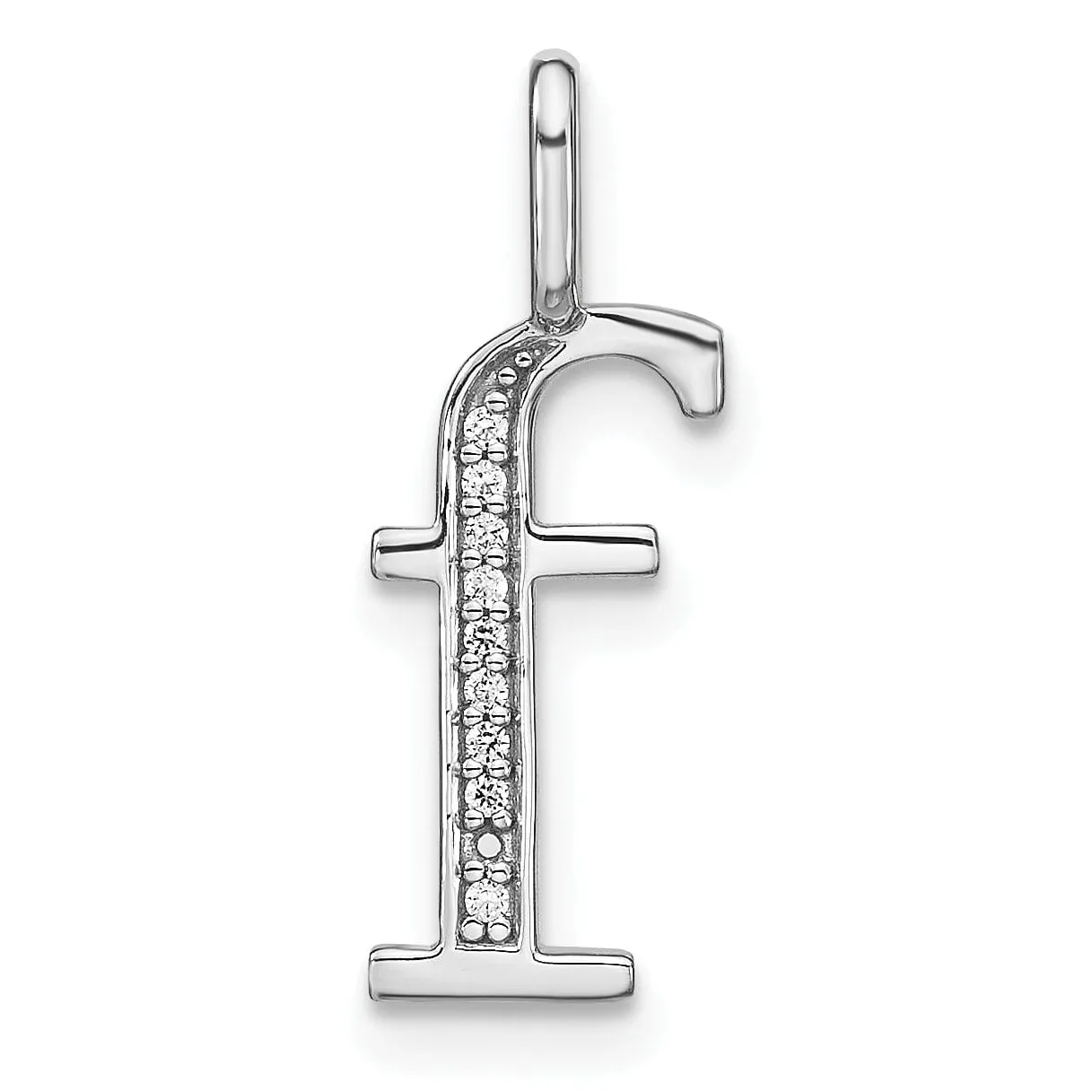 14K White Gold Diamond 0.035-CT Lower Case Style F Initial Charm Pendant