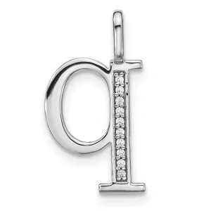 14K White Gold Diamond 0.035-CT Lower Case Style Q Initial Charm Pendant