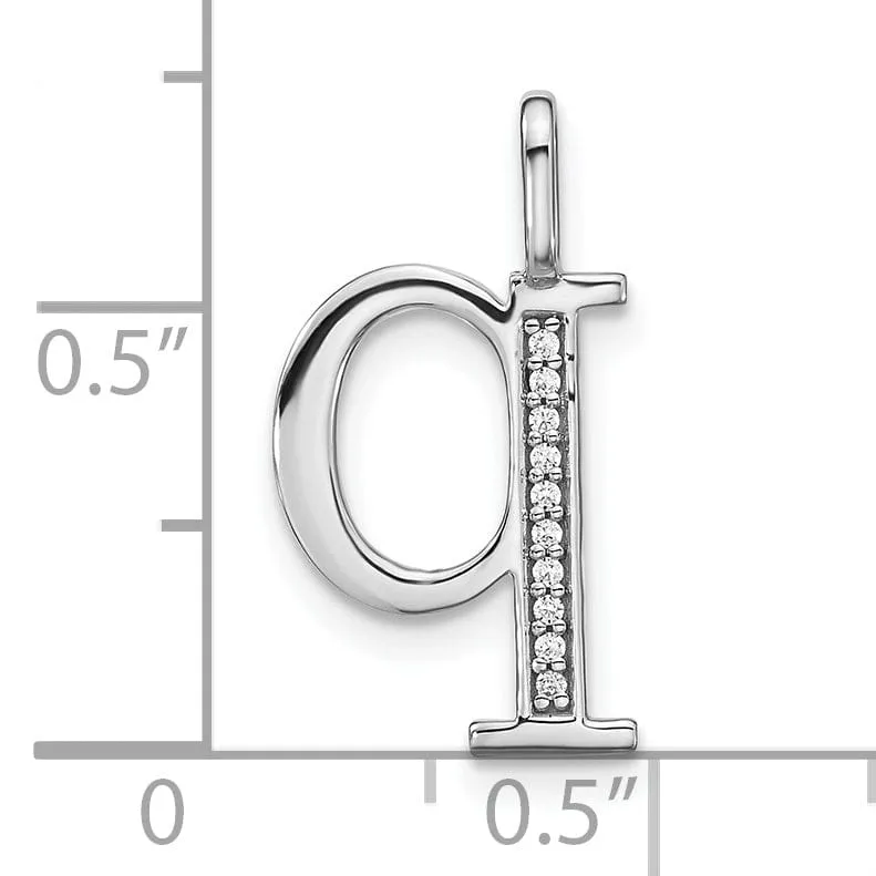 14K White Gold Diamond 0.035-CT Lower Case Style Q Initial Charm Pendant