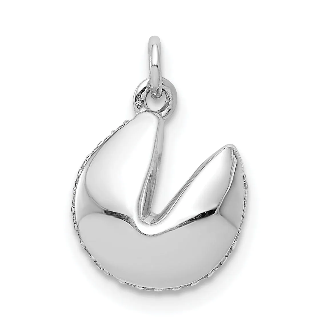 14k White Gold Polished Finish Reversible 3-Dimensional 1/15ct. Diamond Fortune Cookie Pendant