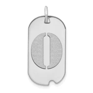 14k White Gold Rhodium Polished Finish Block Letter O Initial Dog Tag Charm Pendant