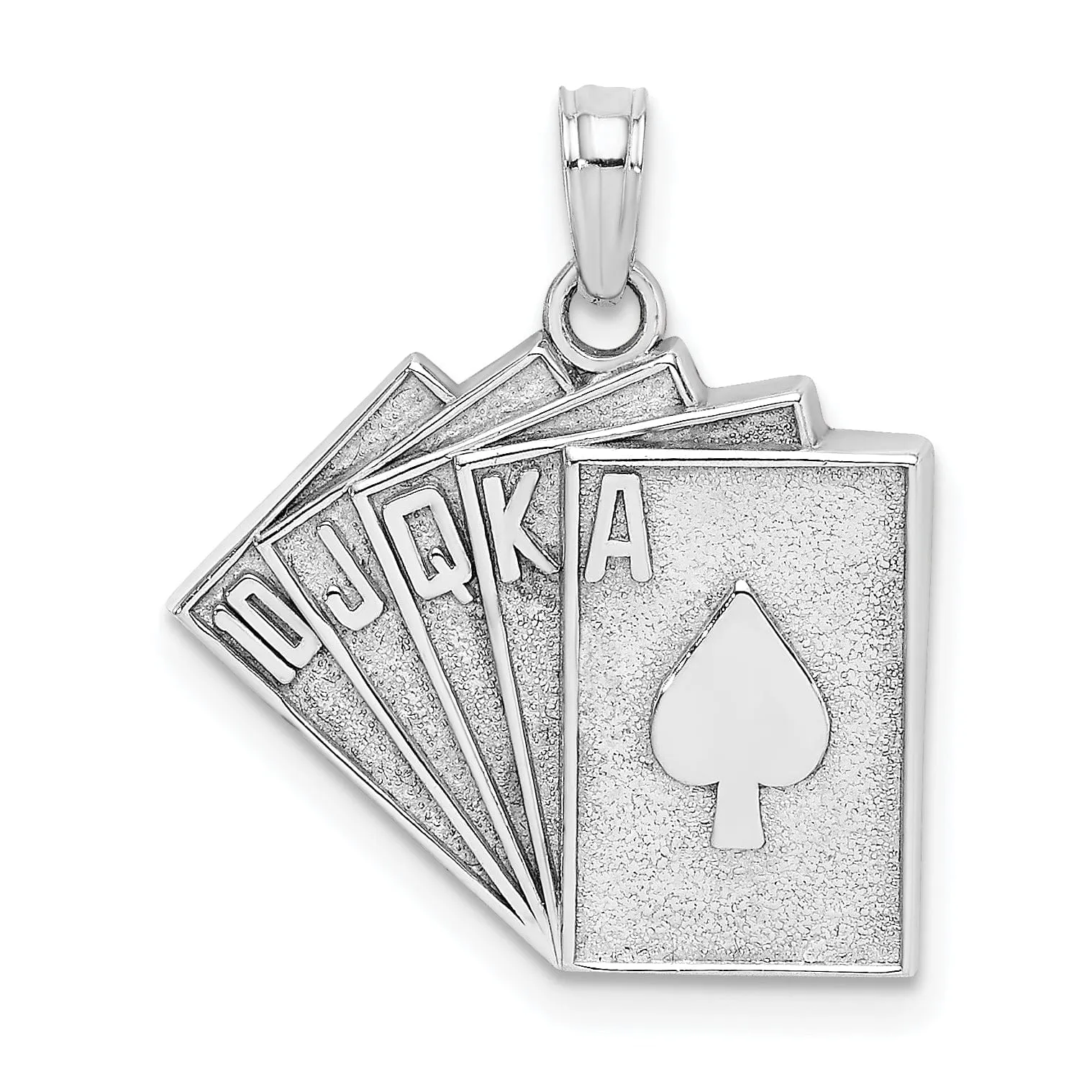 14k White Gold Solid Textured  Satin Polished Finish Royal Flush Charm Pendant