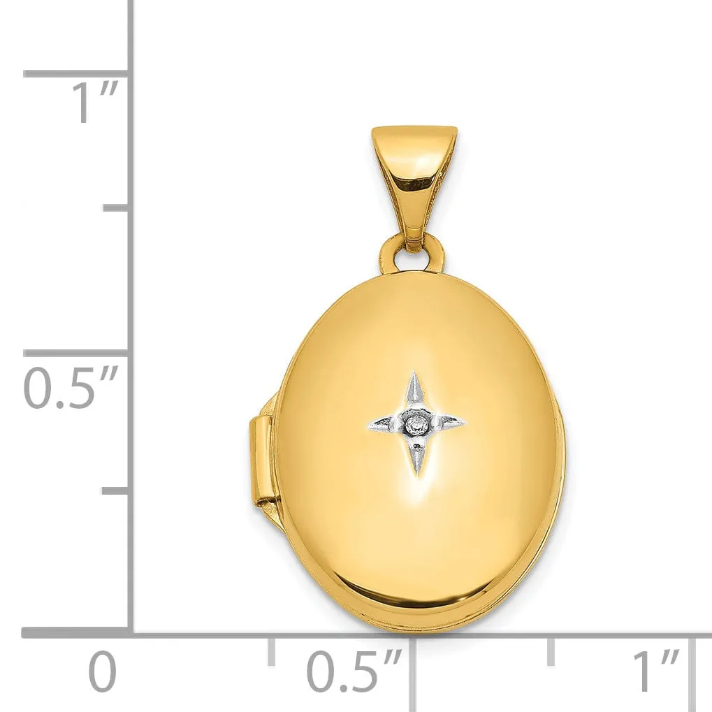 14k Yellow Gold Diamond Oval Locket Pendant