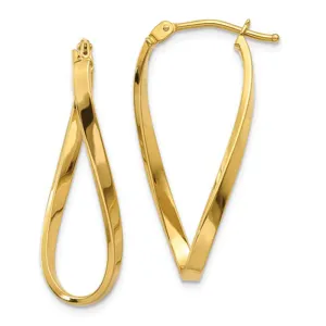 14k Yellow Gold Elegant Twisted Oval Hoop Earrings