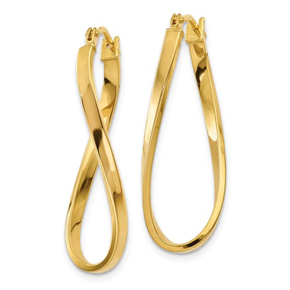 14k Yellow Gold Elegant Twisted Oval Hoop Earrings