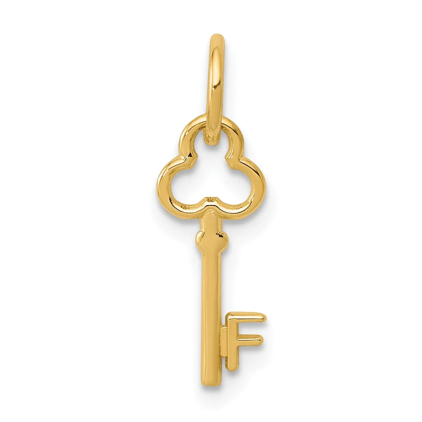 14K Yellow Gold Fancy Key Shape Design Letter F Initial Charm Pendant