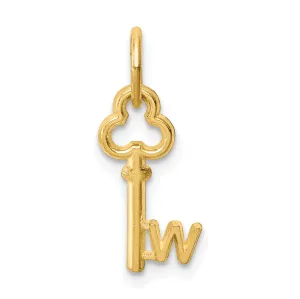 14K Yellow Gold Fancy Key Shape Design Letter W Initial Charm Pendant