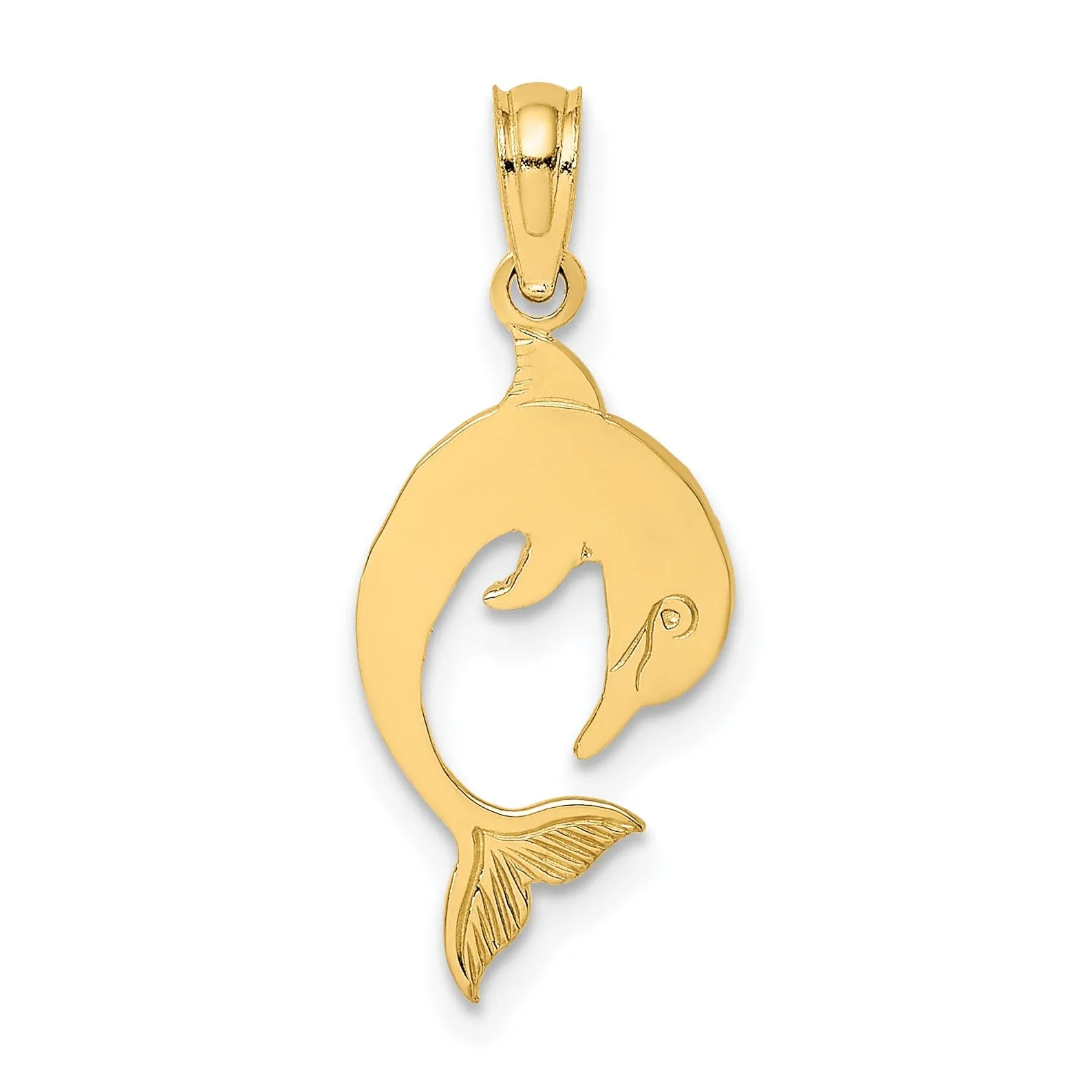 14k Yellow Gold Flat Back Casted Solid Polished Finish Dolphin Charm Pendant