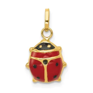 14k Yellow Gold Polish Red-Black Enameled Finish Flat Back Ladybug Pendant