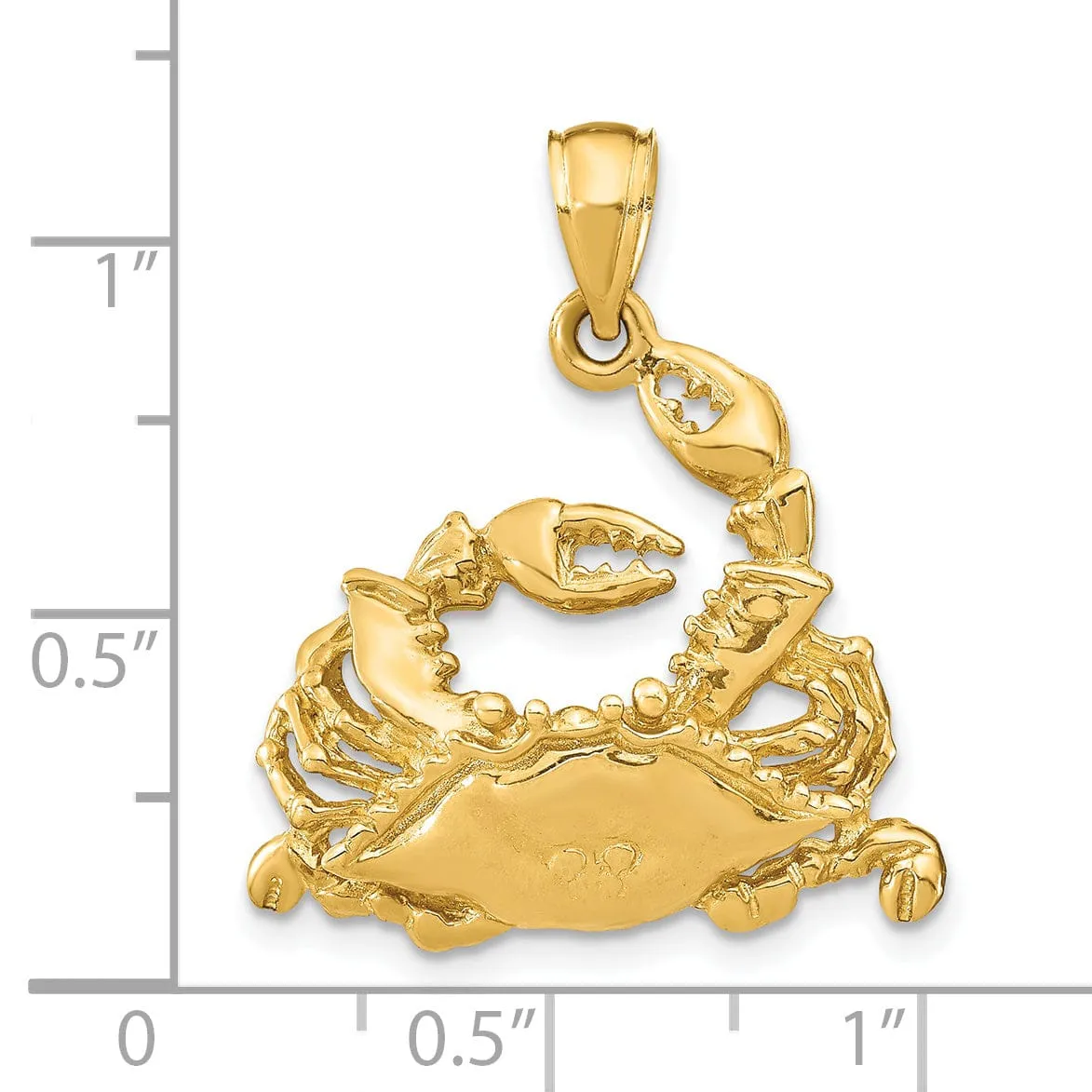 14K Yellow Gold Polished Finish Blue Claw Crab Pendant