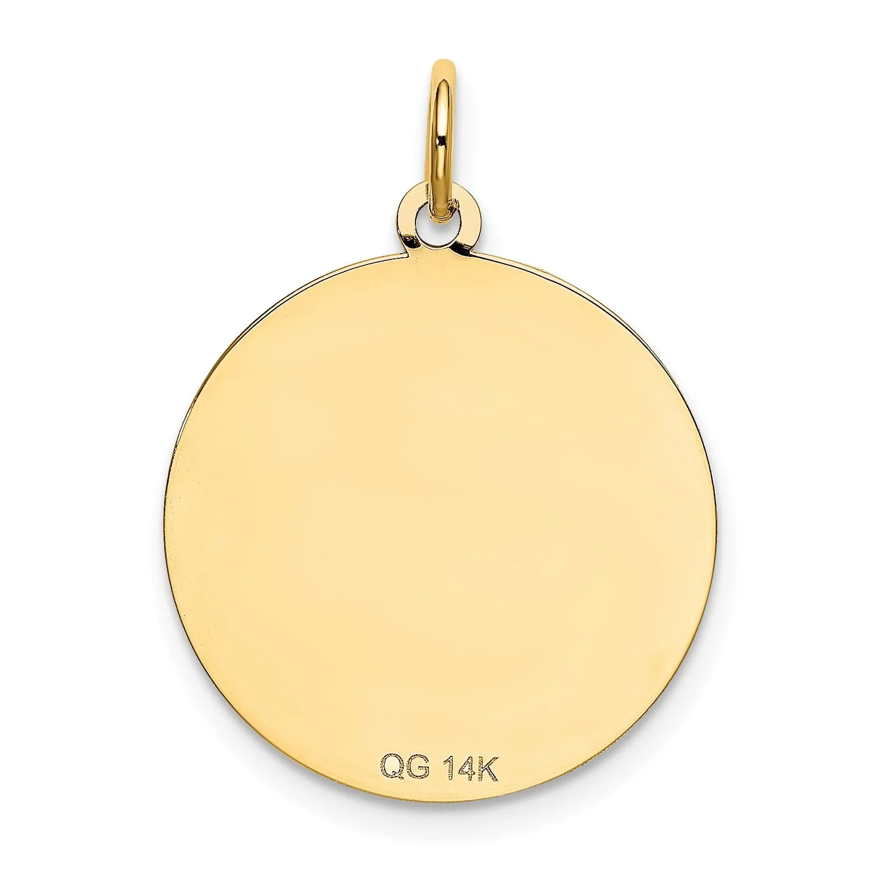 14k Yellow Gold Polished Finish Flat Back Shih Tzu Dog Engravable Disc Round Shape Charm Pendant