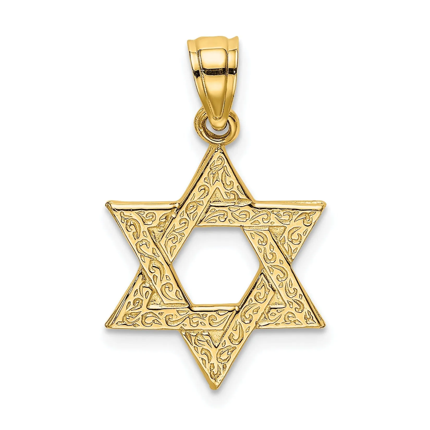 14K Yellow Gold Polished Swirls Finish Star Of David Charm Pendant