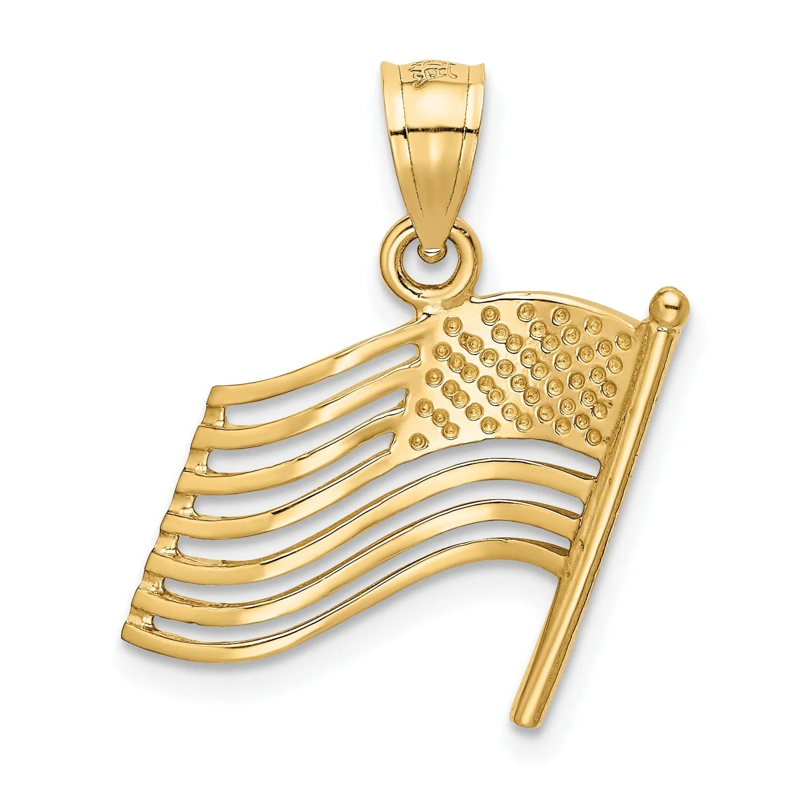 14K Yellow Gold Polished Textured Finish Solid U.S.A American Flag Cut Out Design Charm Pendant