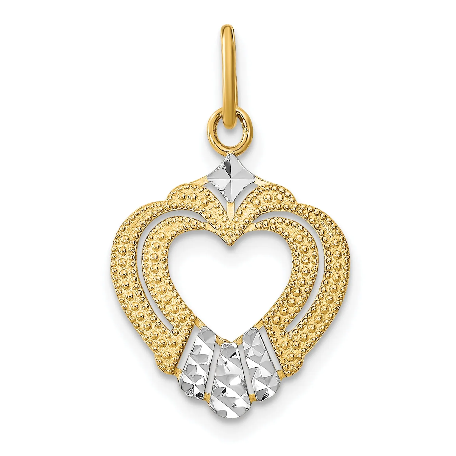 14k Yellow Gold Rhodium D.C Textured Finish Heart Pendant