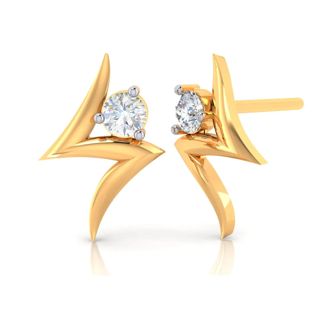 14k Z-shape American Diamond Gold Earrings