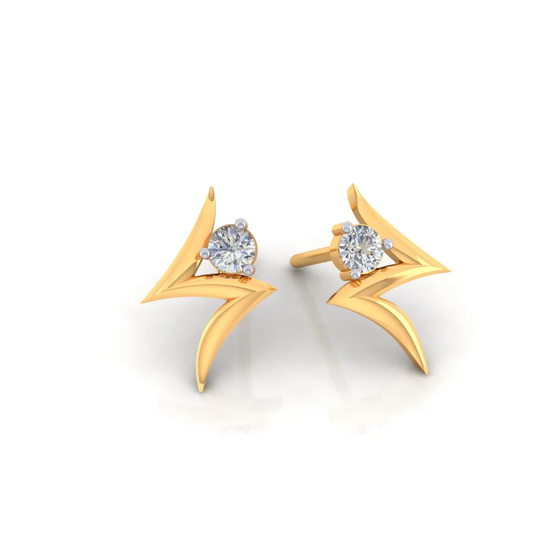 14k Z-shape American Diamond Gold Earrings