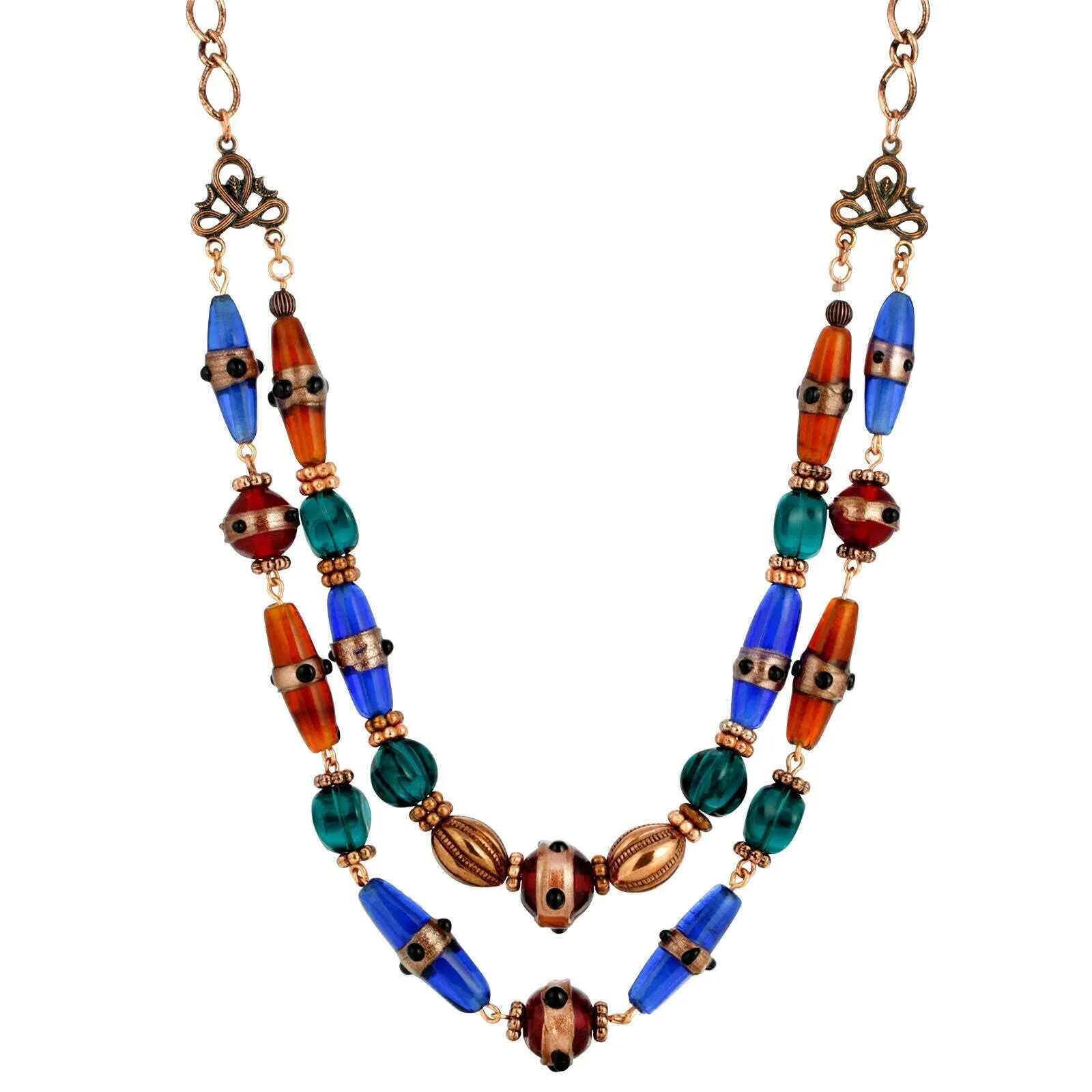 1928 Jewelry Bohemian Multi Color Double Stranded Necklace 20"