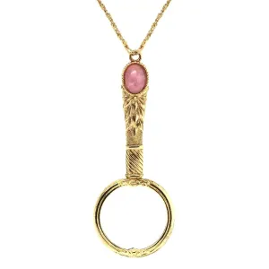 1928 Jewelry Deco Oval Gemstone Magnifying Glass Pendant Necklace 30" - Magnification Power: 2X