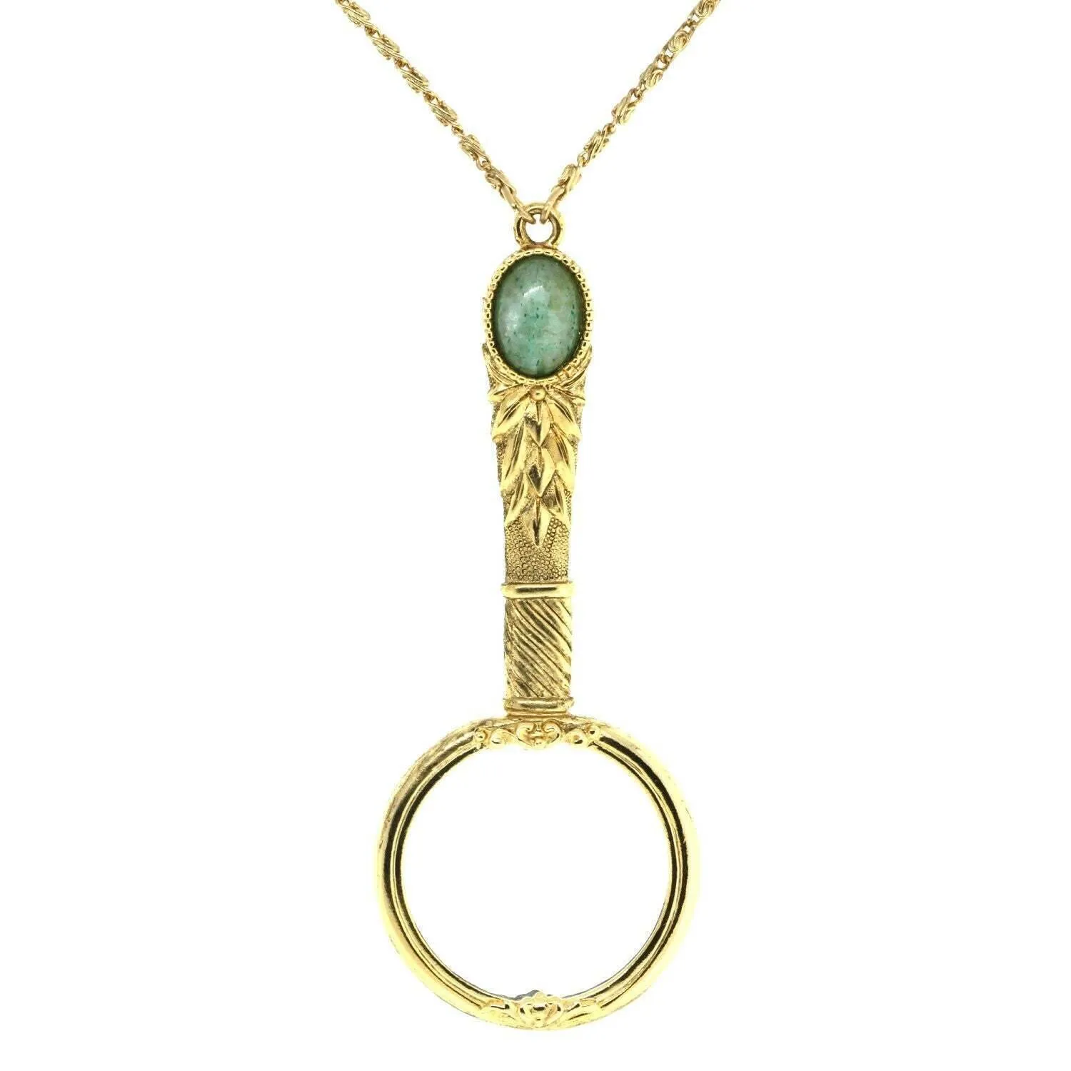 1928 Jewelry Deco Oval Gemstone Magnifying Glass Pendant Necklace 30" - Magnification Power: 2X