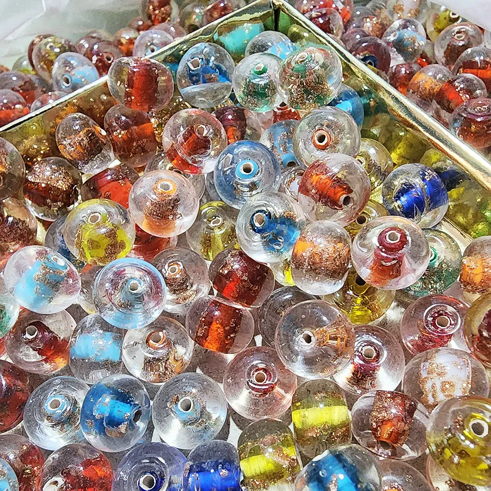 20 PIECES PACK' 8x10MM' REAL GOLD STONE INFUSED LAMPWORK BEADS Random mix color