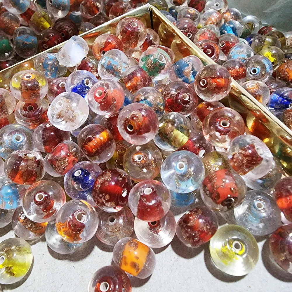 20 PIECES PACK' 8x10MM' REAL GOLD STONE INFUSED LAMPWORK BEADS Random mix color