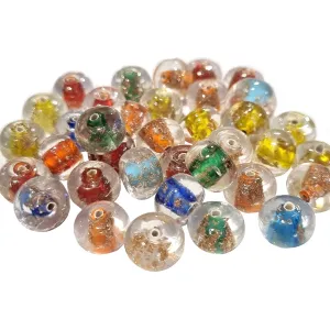 20 PIECES PACK' 8x10MM' REAL GOLD STONE INFUSED LAMPWORK BEADS Random mix color