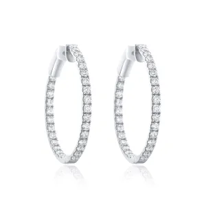 2.01 Cttw Round Diamond Inside out Hoops set in 14k White Gold