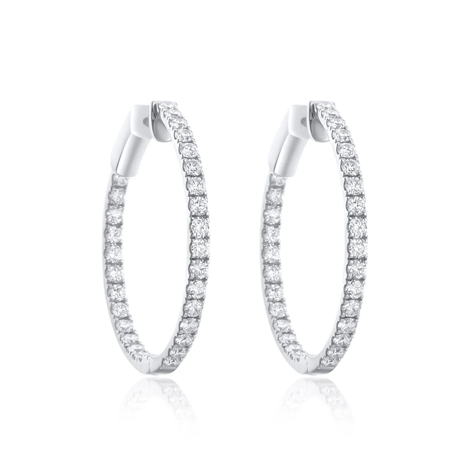 2.01 Cttw Round Diamond Inside out Hoops set in 14k White Gold