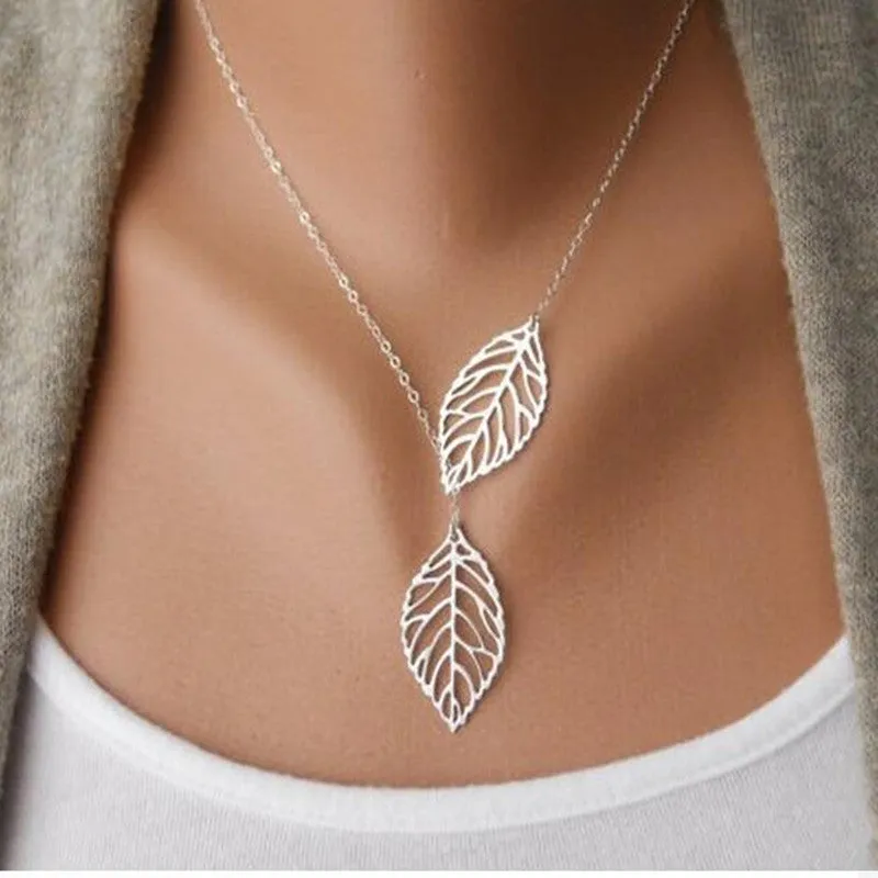 2016 Hot Fashion Gold Silver Plated Chain Necklace Leaf Casual Beads Long Strip Pendants Gifts Women Necklaces Jewelry jl50