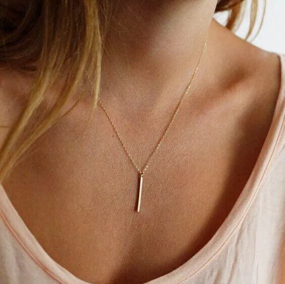 2017 New Gold Multilayer Hammer Chain Bar Necklace Long Strip Pendant Necklace Collar joyeria collier Femme Colares mujer Bijoux