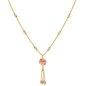 22K Multi Tone Gold Necklace W/ Rose Gold Ball Tassel Pendant