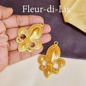 2Pcs Pcs Fleur di lis Gold Shiny Plating  in Size about  45x63mm Metal Charms for jewelry making