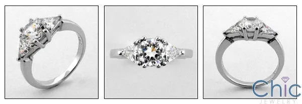 3 Stone 2 Round Trillion Prongs Cubic Zirconia Cz Ring