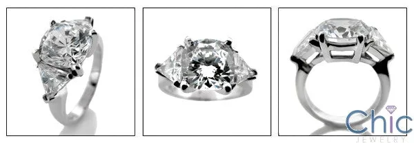 3 Stone 3 Ct Round 2 Ct Triangle Prongs Cubic Zirconia Cz Ring