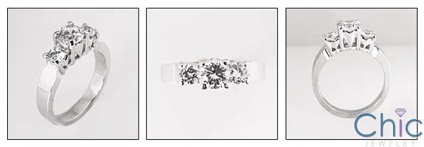 3 Stone .70 Round Center .50 Cubic Zirconia Cz Ring