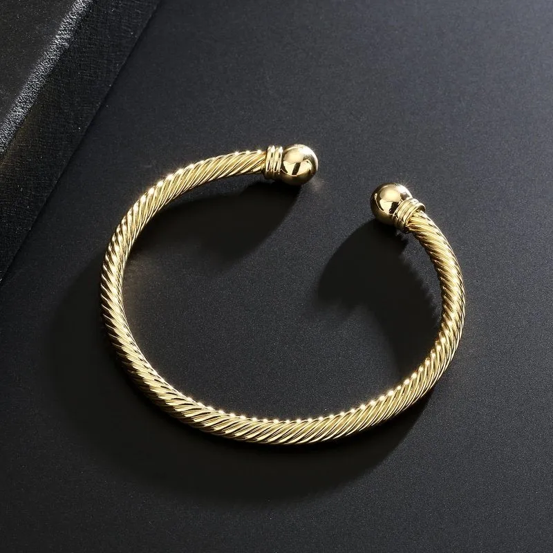 4mm Gold Twisted Torque Bangle Adjustable