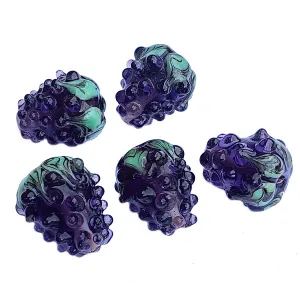 6 Pcs Pkg. Blackberry Strawberry lampwork glass beads for jewelry making