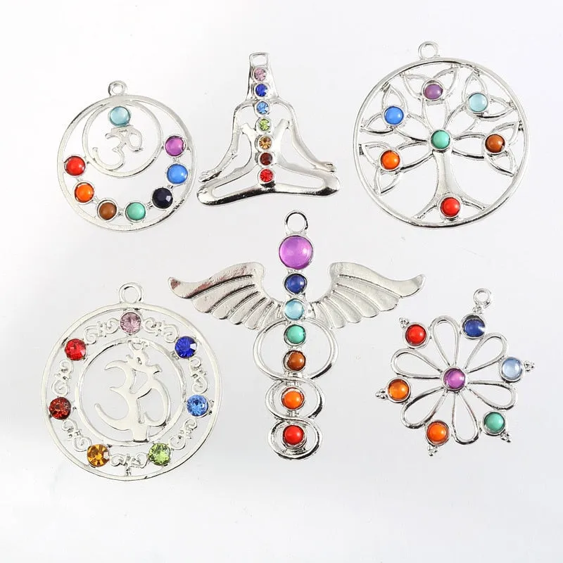 7 Chakra Stones Chakra Reiki Point tree of life pendant charm pendant jewelry Ankh Yoga charm 3D stone necklace